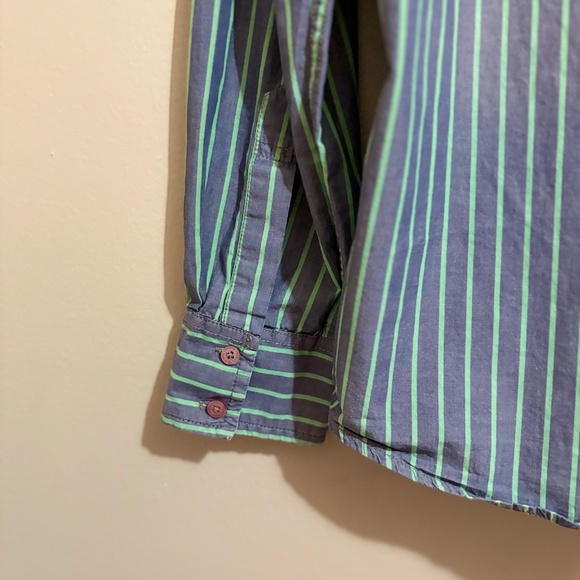 Vintage Pepe Jeans Purple Cotton Button Up Dress Shirt Green Stripes - Picture 10 of 15